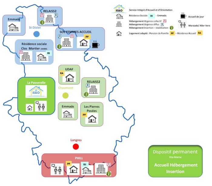 carte des structures d'accueil d'urgence Haute-Marne
